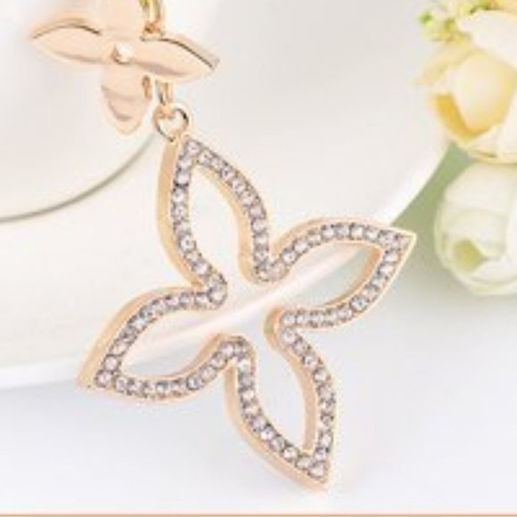 NWT Rhinestone Crystal Purse Charm Key Ring Chain Star Fleur di Lis LV Gold Bag - Picture 3 of 9